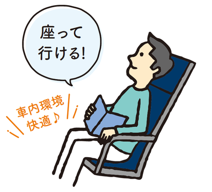 移動中は車内で座って行ける 社内環境快適
