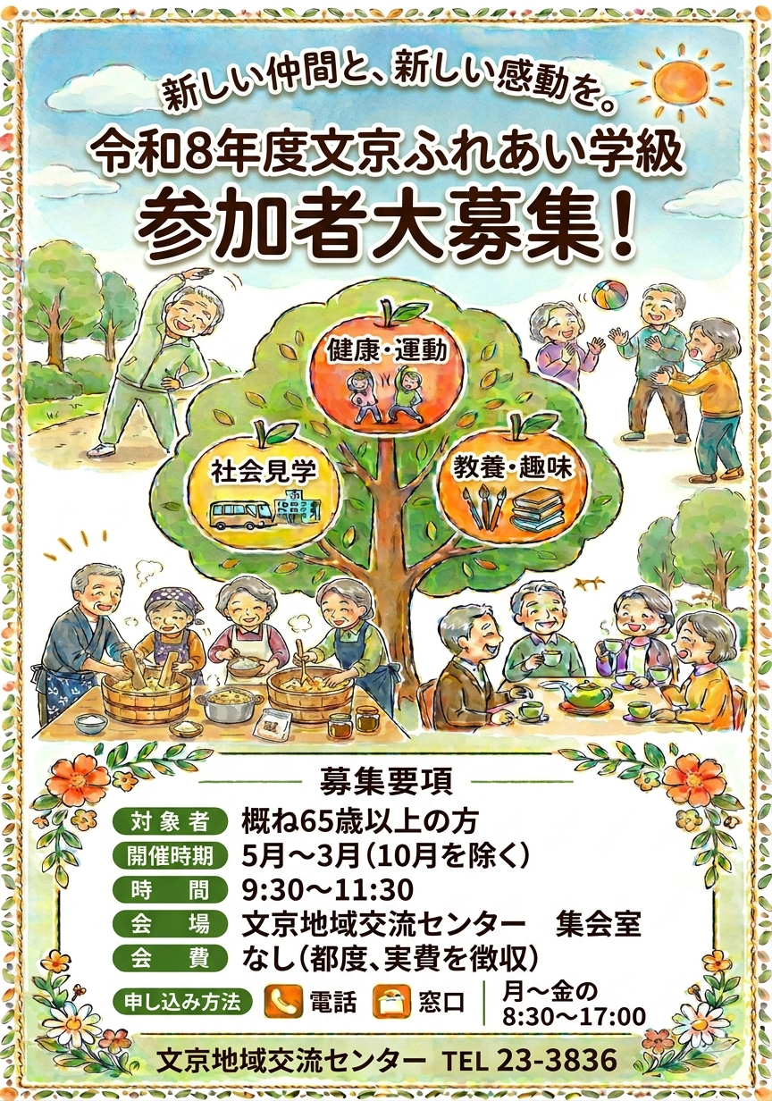 文京ふれあい学級の募集チラシ