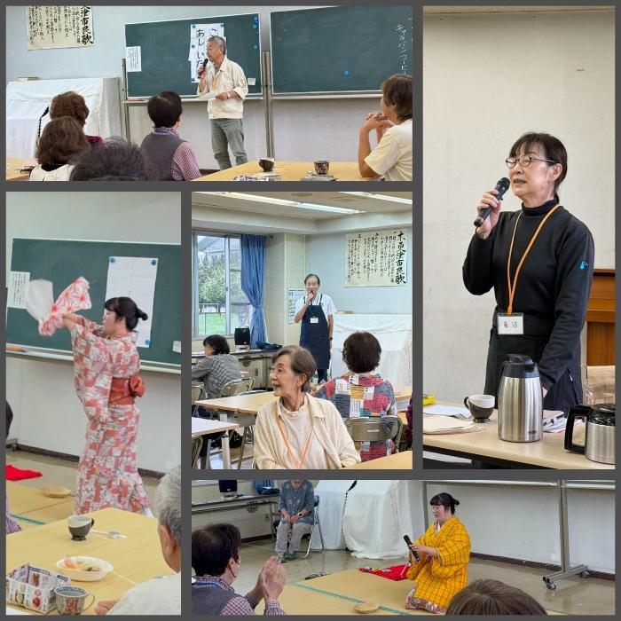 久々のシニアカフェ。職員の日本舞踊に参加者の話芸で感動と笑いに包まれました