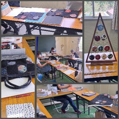 文化祭に向けて最後の仕上げをするパッチワークサークルの皆さん