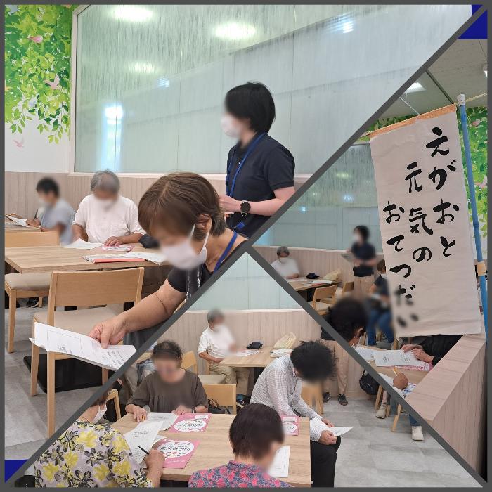 アピタ木更津フードコートにて、シニアの栄養について講義をする高齢者福祉課の栄養士さんと熱心に聴き入る参加者