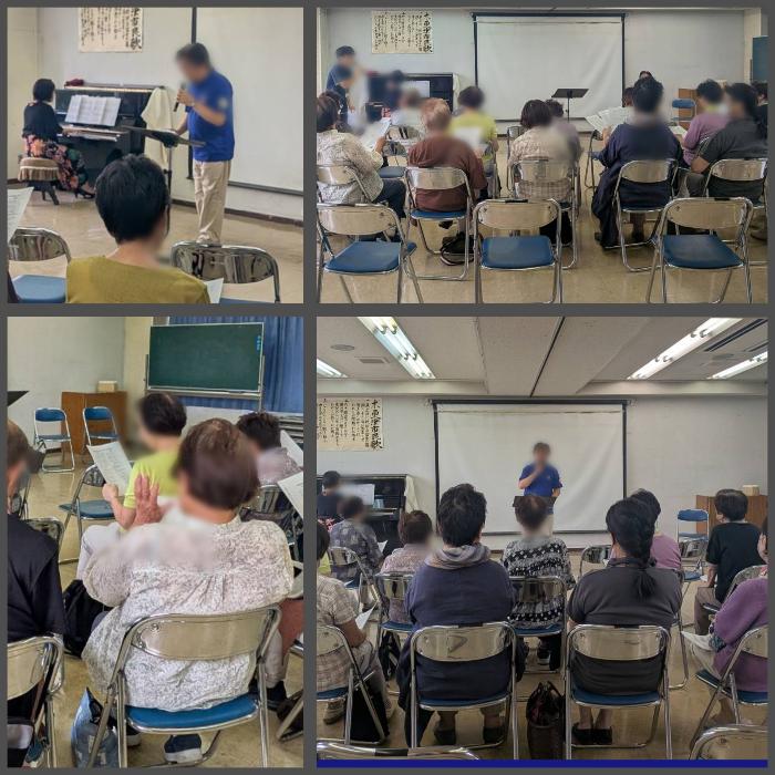 熱唱する大河原さんと一緒に楽しく歌う皆さんの様子