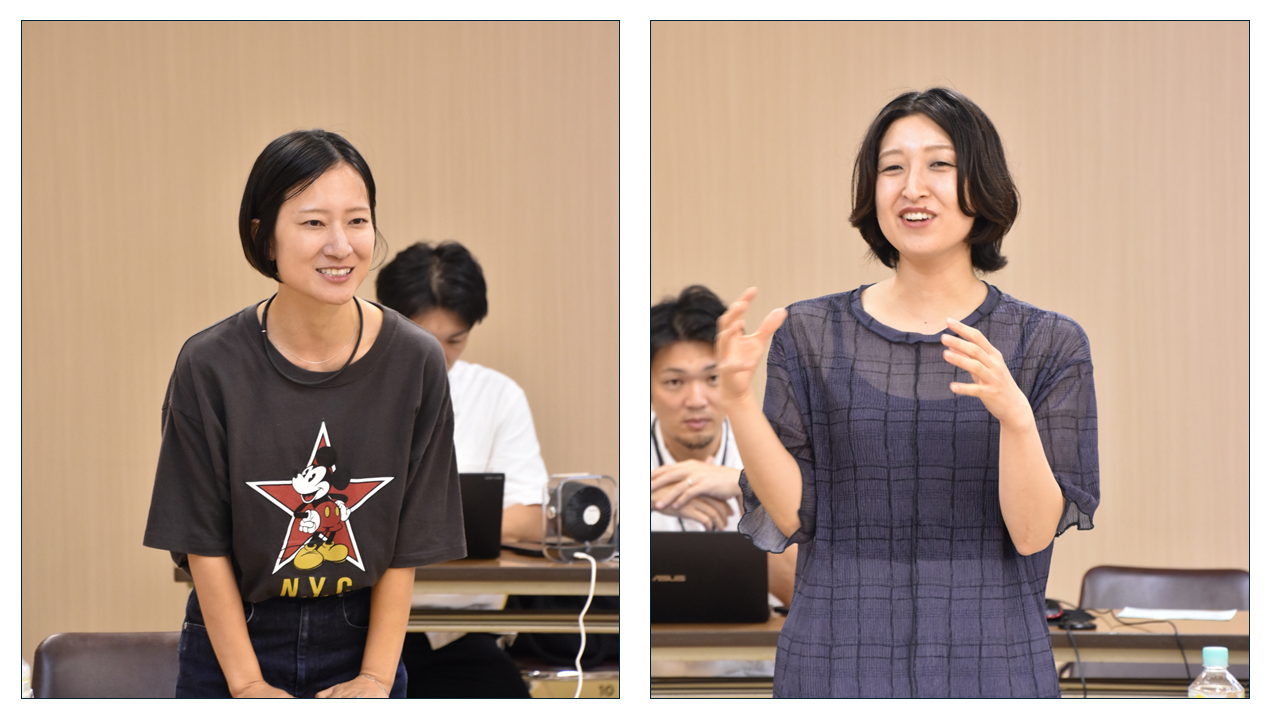 市民ライターの女性2人が立って自己紹介している様子