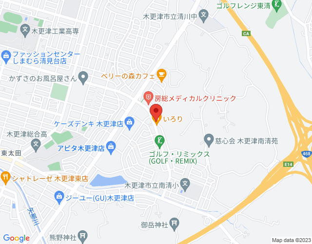 赤いピンがやまだこどもクリニックを指している木更津市の地図の画像