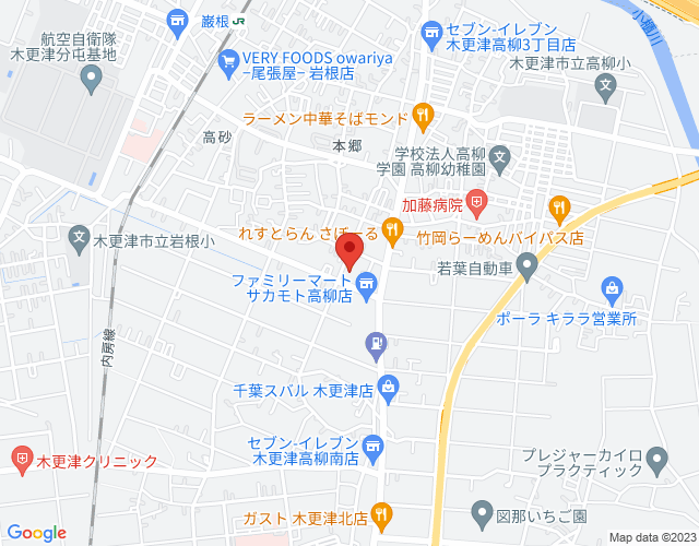 赤いピンがワイスクリニックを指している木更津市の地図の画像