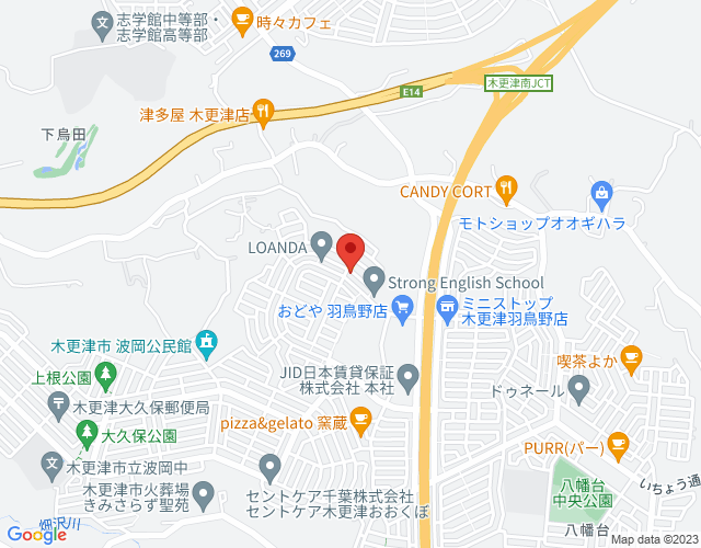 赤いピンが河木クリニックを指している木更津市の地図の画像