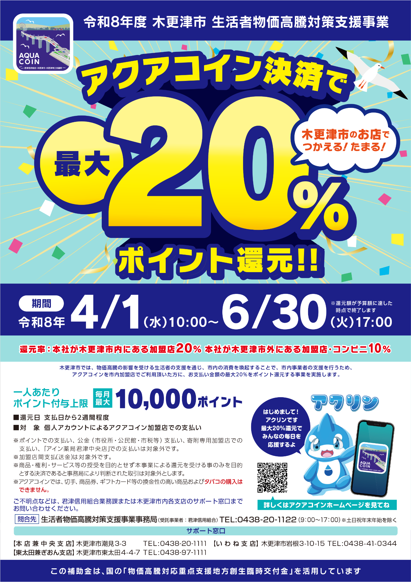 アクアコイン決済で最大20％ポイント還元」開催／木更津市