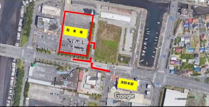 消防本部就職説明会の来場者用駐車場の説明図