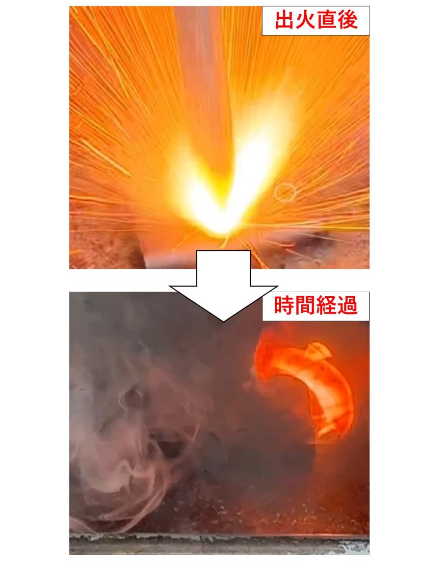 リチウムイオン電池搭載の製品が出火し、火が弱まる画像