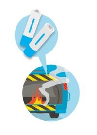 リチウムイオン電池が起因してゴミ収集車が火災になるイラスト